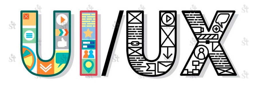 Пользовательский опыт UX и пользовательский интерфейс UI в виде абривиатурных символов