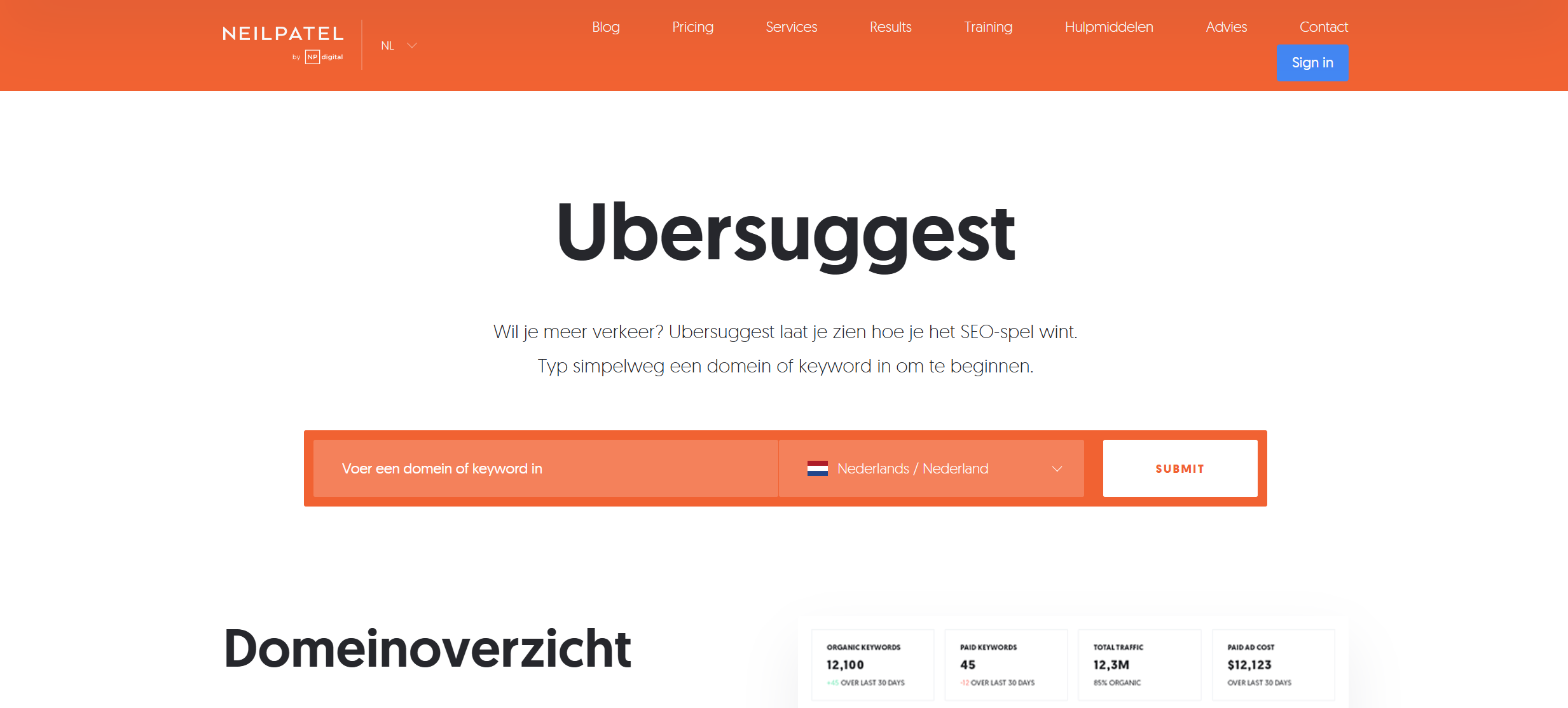 Лендинг продукта Ubersuggest